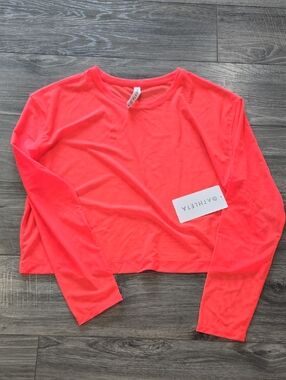 Athleta Neon Coral Long-Sleeve Cropped Tee
